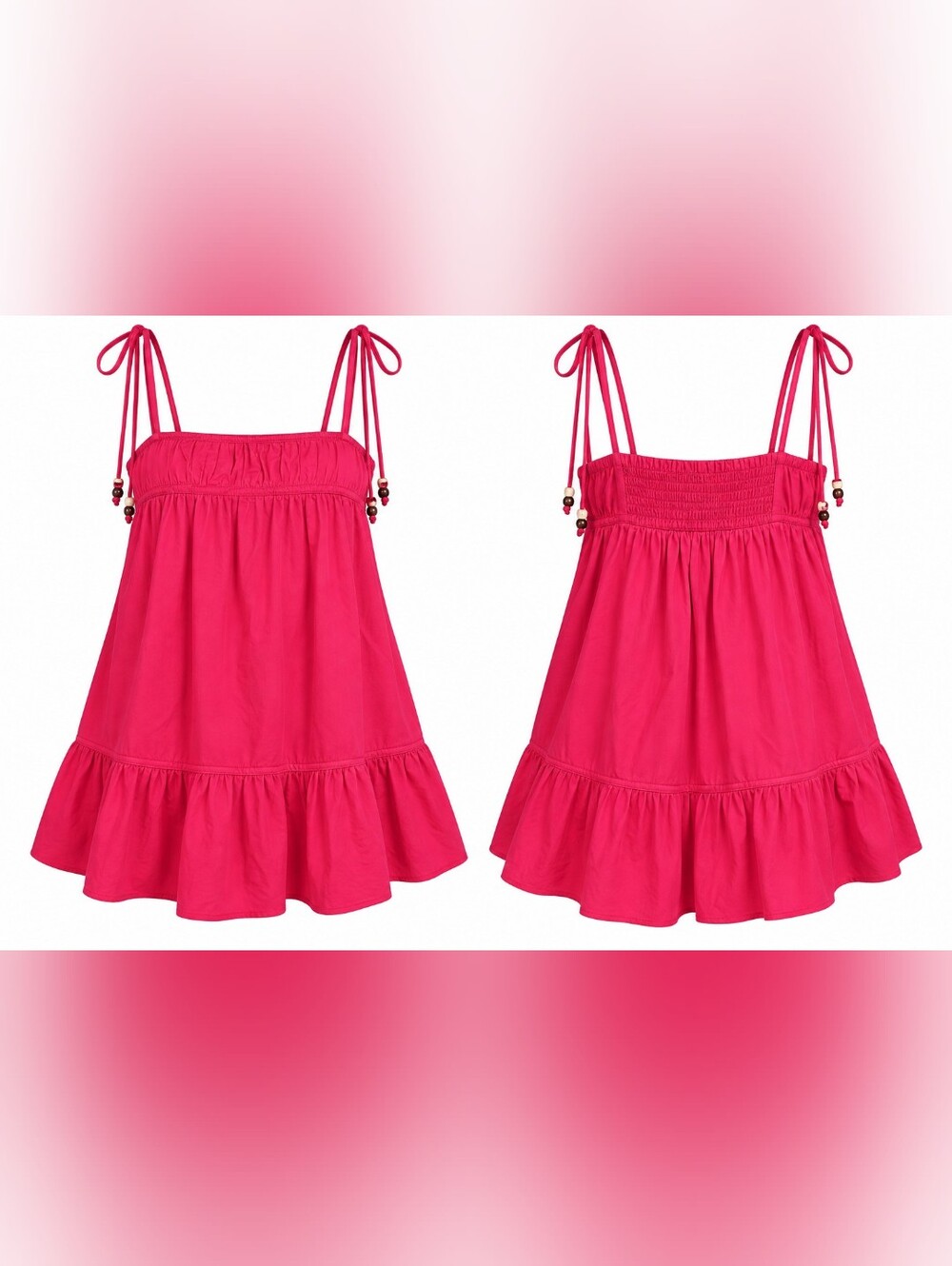 NWT Wild Fable Pink Beaded Tie Strap Trapeze Mini Dress Ruffle Hem M Resort
